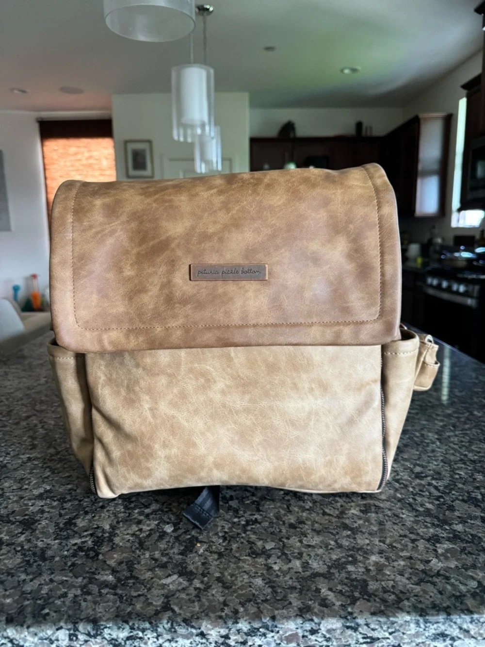 Petunia Pickle Bottom Tan Faux-Leather Convertible Backpack